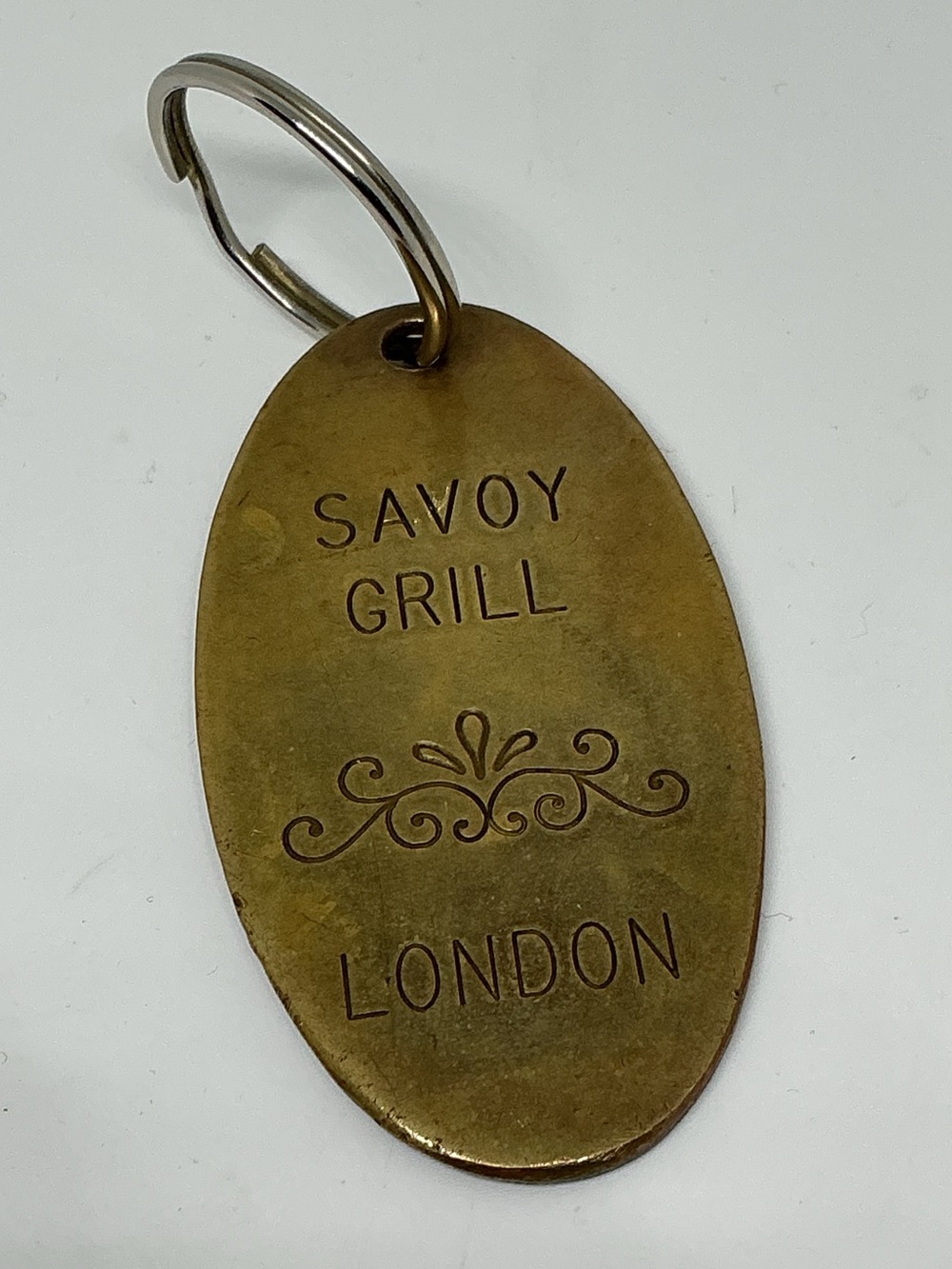 VTG Savoy Grill London Brass Keychain Marked Lowell Sigmund 1976